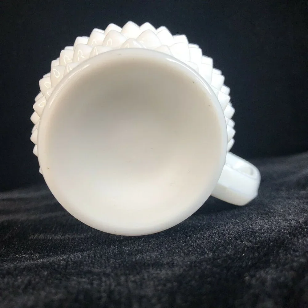 Fenton White Hobnail Milk Glass Creamer‎ Pitcher 4” Tall 8 Ounce Scalloped VTG